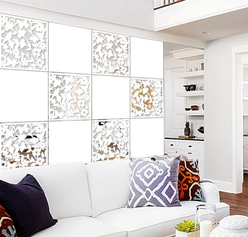 Lchen Lot de 12 Panneaux de séparation de pièce à Suspendre, Panneaux Blancs Solides pour décoration de la Maison (Mixte, 40 x 40 x 0,1 cm)