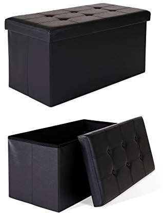 tavora Sitzbank mit Stauraum, Kunstleder, bis 300 kg, 76x38x38 cm, Schwarz | Stabile Aufbewahrungsbox aus Kunstleder für z.B. Spielzeug oder Bücher, gepolsterte Sitzgelegenheit mit abnehmbarem Deckel
