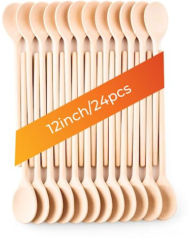 Mr.Woodware 12 Inch Wooden Spoons for Cooking - Set of 24 Long Handle Oval Wooden Spoon for Mixing, Stirring, Tasting - Kitchen Wooden Utensils For Cooking and Crafts, Personalized Wood Burning