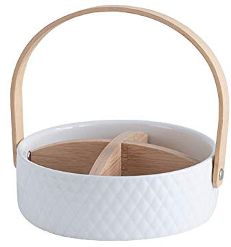 Moderne blanc Corbeille à fruits, Générique Panier à Fruits Boîte Collations la Main Nourriture, Panier à Biscuits Fait de céramique et de bois,M