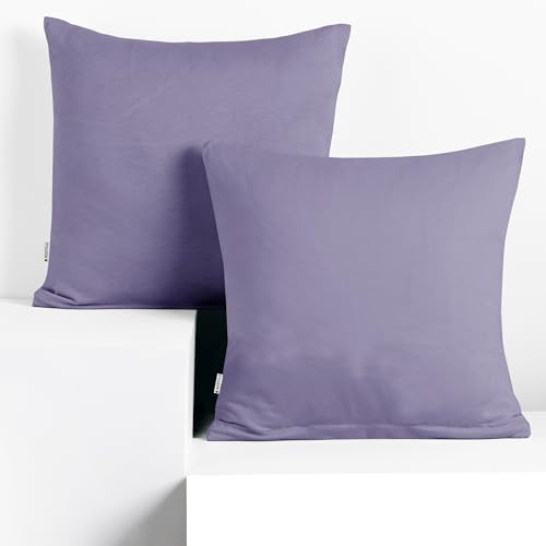 DecoKing 2 Kissenbezüge 80x80 cm Jersey 100% gekämmte Baumwolle Amber | Reißverschluss Lavendel