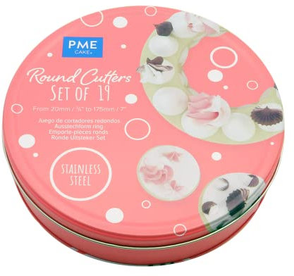 PME Round Stainless Steel Cutters-Set of 19, Silver,19.05 x 19.05 x 4.32 cm