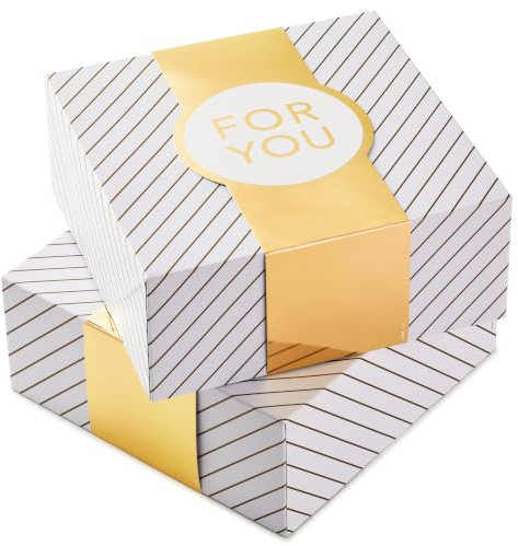 Hallmark 25,4 cm große Geschenkboxen mit Wickelbändern (2er-Pack: Weiß und Gold, For You) für Hochzeiten, Abschlussfeiern, Valentinstag, Weihnachten, Chanukka, Geburtstage