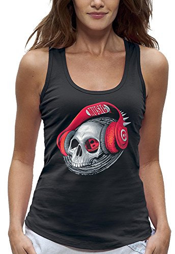 PIXEL EVOLUTION Débardeur Crane Casque DJ Rouge Femme - Taille L - Noir
