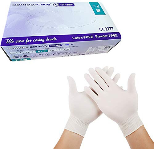 1Above_Packung mit 100 Einweg-Nitril-Handschuhe, puderfrei, extra stark, vielseitig einsetzbar, Farbe: Weiß, britischer Verkäufer (mittlere Größe)