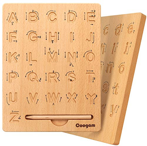 Coogam Hooden Letter Tracing Board Doppelseitig, Alphabet 123 Zahlen Erkenntnis Montessori Frühes Lernen STEM Vorschule Spielzeug Geschenk für 3 4 5 Jahre alte Kinder