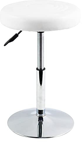 FURWOO Schemel Runder Arbeitshocker aus PU-Leder kurz verstellbar Stehtischhocker Drehstuhl Bürostuhl Ladenhocker Spa Salon Zuhause Bar klein (weiß)
