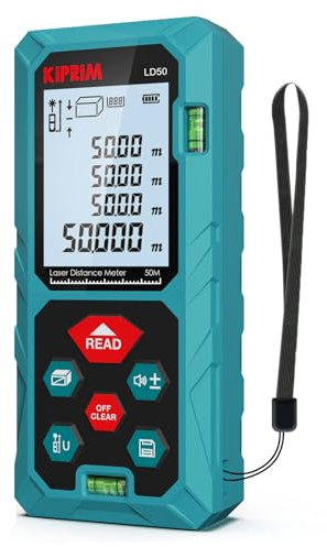 Laser Measure 50m/165ft with 2 Bubble Levels,M/In/Ft Unit switching Backlit LCD,99 Sets Data Storage and Pythagorean Mode, Measure Distance, Area and Volume Kiprim LD50
