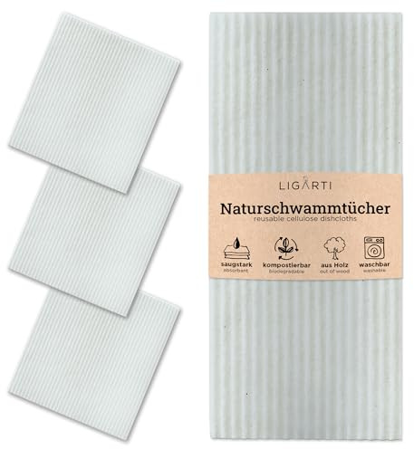 Ligarti Schwammtücher aus Holz (100% öko & waschbar) Set Spültücher nachhaltig kompostierbar I Allzwecktücher für den Haushalt Made in Germany I Spüllappen kompostierbar, Spülschwamm (Grau I 3Set)