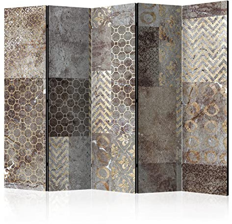 murando - Paravento Decorativo Monofacciale Geometrico 225x172 XXL 5 Pannelli Divisori - Stampa su un Lato su Tela in TNT - Separe Divisorio per la Casa Simpatici Legno - Testura f-C-0231-z-c