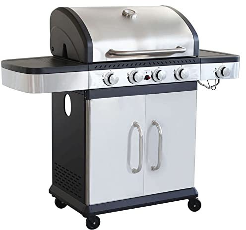 CAESAROO Barbecue a Gas con Quattro fuochi Connor in Acciaio Verniciato Grigio e Nero - Nero e Grigio