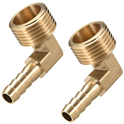 PATIKIL 2pz 8mm Barbato x 1/2 PT Maschio Barb Flessibile Raccordo Oro Tono | 90 Gradi Gomito Giunto Connettore Tubo Raccordo, per Acqua Tubo, Ottone