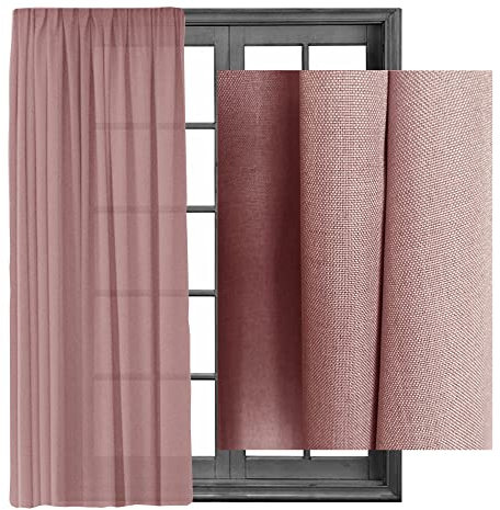 Cleanlevel EST 2016 2X Gardinen Vorhänge Kräuselband Gardine Vorhang - Leinenlook Blickdicht Schal Dekoschal 140x245cm halbtransparent Leinen Optik Universalband (2, Altrosa)