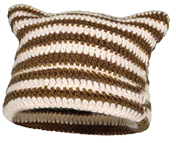 TIANNAIT 1 StüCk KatzenohrmüTze, WintermüTze, Gestrickte Baotou-MüTze, Beanie-MüTze, StrickmüTze Mit Katzenohren, LäSsige WintermüTze, Gestreifte KatzenohrmüTze Unisex (Dunkler Kaffee)