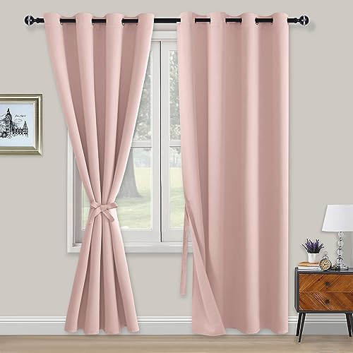 XWZO Blickdichte Vorhänge Verdunklungsvorhänge mit Ösen 2 Stücke Gardienen mit Raffhalter Lichtundurchlässige Vorhänge für Schlafzimmer,WonhzimmerBüro, 214x132 cm, Hellpink