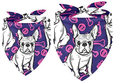 2 Stück Hundehalstuch, französische Bulldogge und rosa Schüssel, Spielzeug, Mädchen, Jungen, Lätzchen, Hundeschal, Halstuch, Zubehör für kleine, mittelgroße und große Hunde, Welpen, Katzen, Haustier