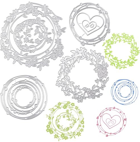 URROMA 4 PCS Metal Cutting Dies, Spotty Circle, Star, Leaf, Love Heart Nesting Frame Circle Background Cutting Dies for DIY Scrapbooking Album Decorative Embossing Paper Dies for Card Making