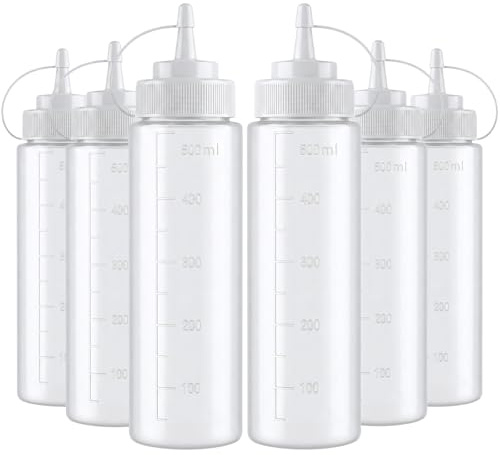 JinPhon 6 Pièces 500ml Flacon à Sauce Salade 16oz Bouteilles Sauce en Plastique, Bouteilles à Presser Récipient Sauce, Flacon Souple Idéales Pour Sauce Vinaigrette, Ketchup, Moutarde, Mayo