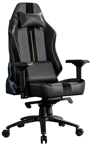 X-Rocker Onyx High Back Ergonomic Gaming Chair for Adults & Teens - 4D Armrests, Head & Lumbar Cushion, Height Adjustable Recliner, Velvet & Faux Leather - Black/Gold