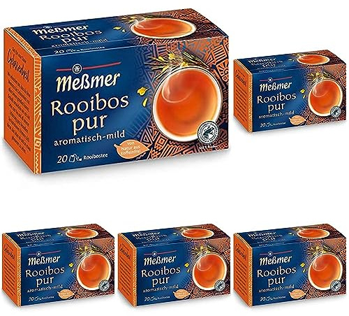 Meßmer Rooibos pur Tee | 20 Teebeutel | Vegan | Glutenfrei | Laktosefrei | Von Natur aus koffeinfrei (Packung mit 5)
