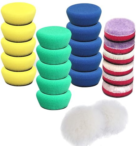 23 Stück Mini Polierschwamm Sets, Polierschwämme Pad Polierschwämme und Wolle Polierpads Set, Pad Set für Exzenter Poliermaschine Schleifmaschine Zum Polieren, Schleifen und Wachsen