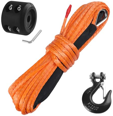 Ucreative 1/4 Inch x 50 Feet Synthetic Winch Rope 10,000LBs Line Cable with Hook and Stopper for ATV UTV (Orange)