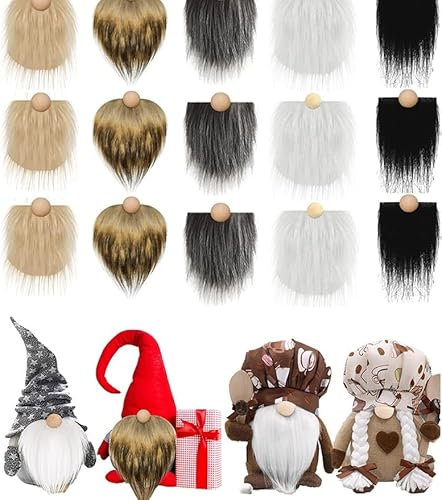 15Pcs DIY Wichtel Bart Holzkugel Set,Weihnachten Vorgeschnittener Wichtelbart,Vorgeschnittener Wichtelbart Zum Basteln,für Weihnachtsmann Bart Party Kostüm Zubehör,Kindergeschenke(5 Farben)
