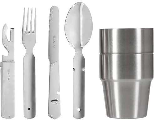 GRÄWE Camping Besteck mit 2 Edelstahl-Bechern, Outdoor Set mit Thermobechern, Wanderset mit Bechern