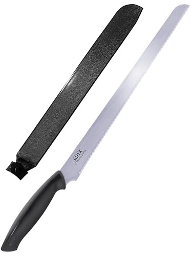 ALLEX Large Insulation Knife Extra Long Cut 11, Japanese Stainless Steel Serrated Blade, Duct Knife Tool with Sheath for Insulation, Styrofoam, Polyurethane Foam, Made in JAPAN