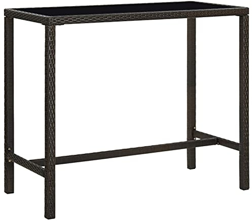 Rantry Garten Bartisch Bistrotisch Gartentisch Terrassentisch Möbel Balkontisch Stehtisch Bistrotisch Garten Esstisch Partytisch Braun 130x60x110 cm Poly Rattan und Glas