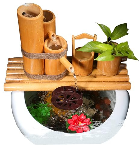 YYUINU Vier-Tier-Bambus-Teich- Und Gartenwasserbrunnen, Balkon Wohnzimmer Landschaftsgestaltung Brunnen Und Wasserdekoration, Indoor/Outdoor Zen Garden,30CM