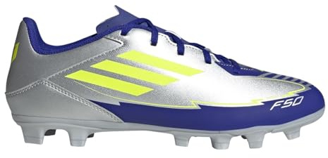 Adidas Unisex Adulto F50 Club Football Boots FG/MG, Silver Met./Solar Yellow/Lucid Blue, 38 EU