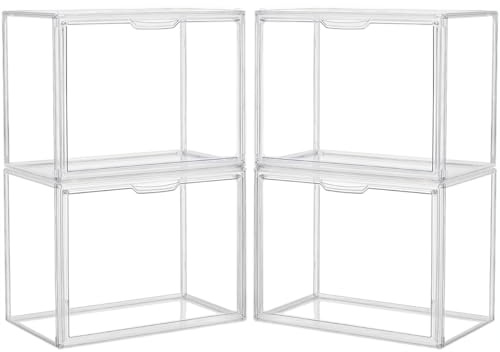 Umtiti 4 Pack Clear Plastic Handbag Storage Organizer for Closet. Display Storage Box with Magnetic Door, Dustproof Storage Bins for Book, Toys, Hat.（Clear-4 Pack）