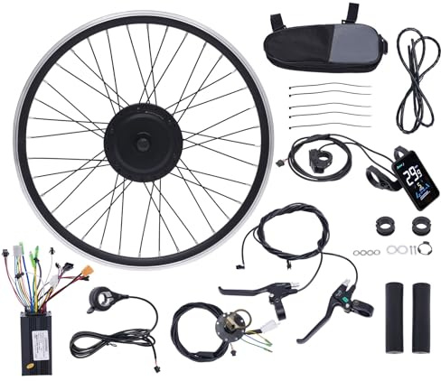Caskunbsy Kit de conversión de bicicleta eléctrica de 27,5 pulgadas, rueda delantera, motor de 36 V con pantalla LCD, equipado con controlador inteligente de onda sinusoidal FOC de 36 V y 500 W