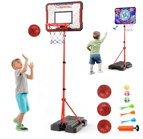Canasta de baloncesto para niños con dardos Target 2 en 1 con soporte altamente ajustable de 88 a 189 cm, mini pelota de baloncesto para exteriores e interiores y exteriores, para niños de 3 a 8 años