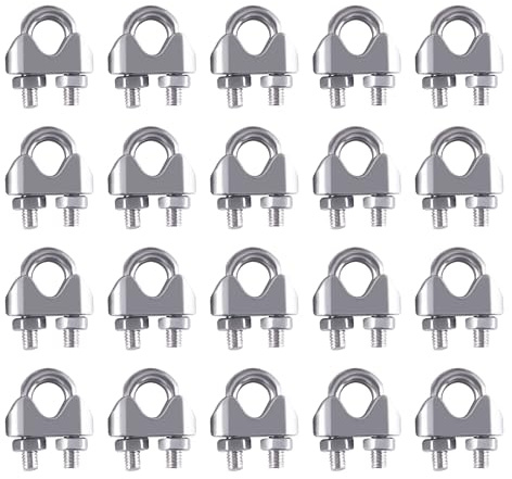SUKITMISO 20 Stück M4 Drahtseilklemme Edelstahl 304 Seilklemme U Bolzen Drahtseilklemme Edelstahl Bügelform Ø 4 mm, Bügelformklemme Stahlseil fur kabel Wäscheleine Drahtseilkabel