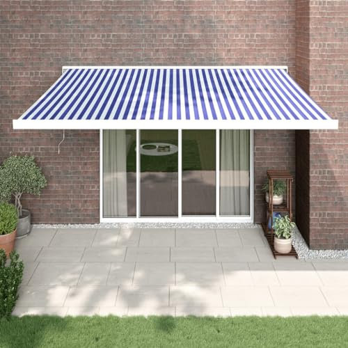 Tenda da Sole, Tenda Da Sole Per Balcone Vele Da Sole Telo Parasole Per Esterni Pergolato Da Giardino Adatto per Porta Esterna Giardino Esterno Retrattile Blu e Bianca 4x3 m Tessuto e Alluminio