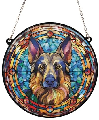 German Shepherd Stained Glass Effect Suncatcher Gift for Dog Lovers - 19cm