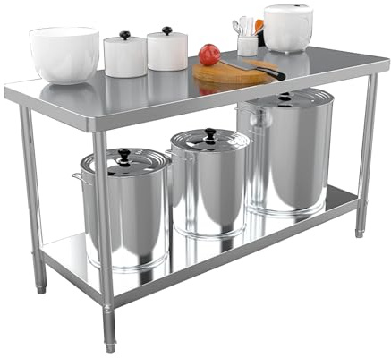 Edelstahltisch, gewerbliche Arbeitstische und Arbeitsstationen, mit Unterregal und verstellbarem Fuß, robuster Arbeitstisch zur Lebensmittelzubereitung (60 x 40 x 80 cm)