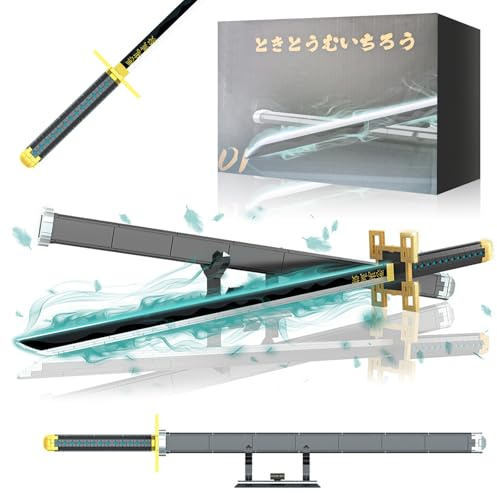 Hengrongshen Katana Demon-Slayer, 100cm Épée Tokitou Muichirou en Briques de Construction Style Ideas, Kit de 771 Pièces avec Support et Gaine, Cosplay Manga Cadeau Décoratif pour Adultes et Enfants
