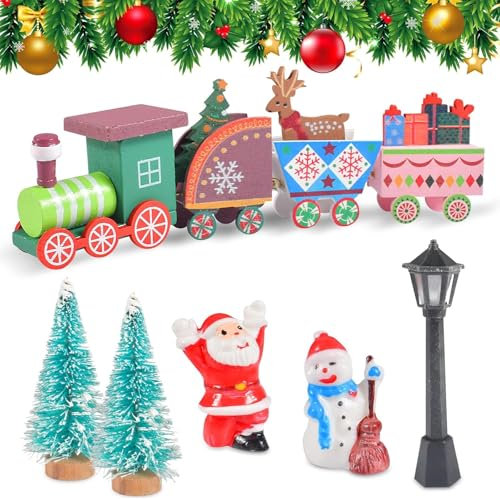 Wichtel Zubehör Weihnachten Zug deko Weihnachtswichtel zubehör Wichteltür Zubehör Holz Weihnachtszug Weihnachtswichtel Tür Set,Weihnachtszug & Weihnachtsbaum & Schneemanndekoration & Weihnachtsmann