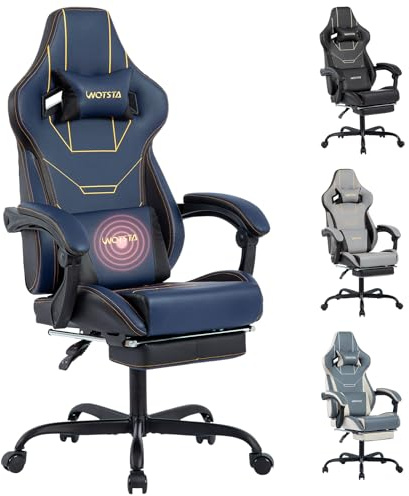 WOTSTA Gaming stol ergonomisk spelstol kontorsstol med fotstöd racing datorstol justerbar höjd vadderad datorstol ländryggsstöd blå