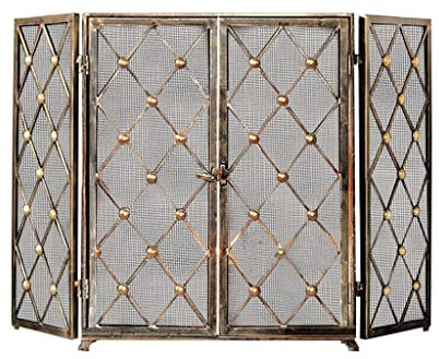 Écrans décoratifs Grille de cheminée Écran de cheminée en métal 4 panneaux Gaze Barrière de sécurité Filet de cheminée Écran anti-étincelles Porte de foyer Écrans de cheminée décoratifs intérieu
