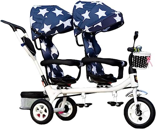 Trike for Twins Ages 3-5 with Removable Push Handles, Swivel seat and Folding top - the Perfect Twin Gift