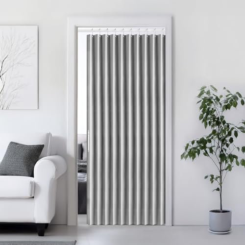 RINHARTEX Blackout Accordion Style Magnetic Door Curtain for Closet Pleated Folding Doorway Curtain Accordion Door Interior Room Divider Bedroom Bathroom Living Room(42x78inch,Grey)