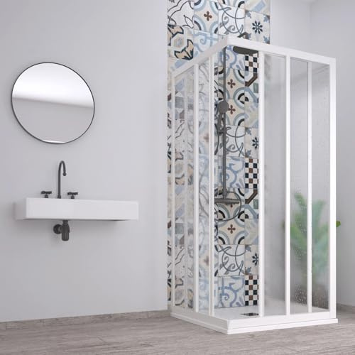 Box doccia 3 Lati Acril in Acrilico con profili in PVC apertura angolare riducibile Made in Italy (Bianco, 80x120x80 cm)