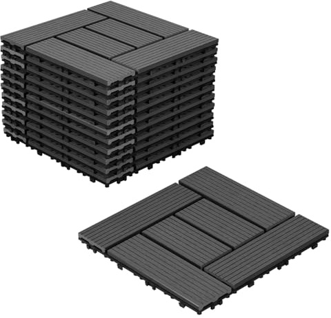 Lospitch WPC Terrassenfliesen, 33 Stück für 3m² WPC Fliesen 30x30 cm Balkon Bodenfliese, Terrassendielen Balkonfliesen Klickfliesen mit Klick-System, Terrassendielen Wasserfest, Anthrazit
