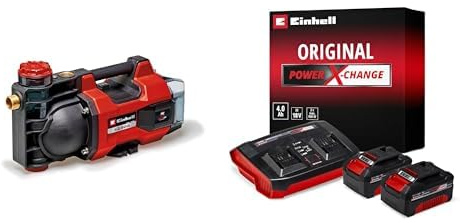 Einhell Pompe d'arrosage sans fil AQUINNA 36/34 Solo Power X-Change (36V, Débit max. 3,400 L/h, Pression 3,7bar, mode ECO et BOOST) + Twincharger et 2 Batteries 4,0Ah
