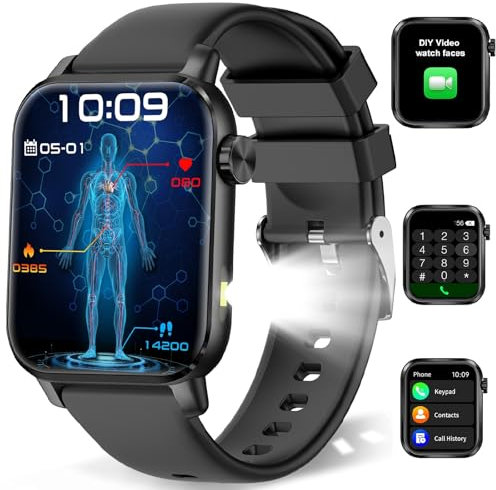 YYKY Smartwatch Orologio con Chiamate Bluetooth,pressione arteriosa sanguigna,Cardiofrequenzimetro,HRV,Sonno,𝐆li𝐜𝐞𝐦𝐢𝐚,𝐒𝐏𝐎𝟐,Contapassi,IP68,Torcia LED,100+ Sport,Fitness Tracker Uomo Donna
