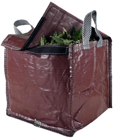 Waste Bags - 90 Litre Brown bag with Lid - PREMIUM GRADE - Industrial Fabric and Handles - Heavy Duty/Green Waste Sacks (1)
